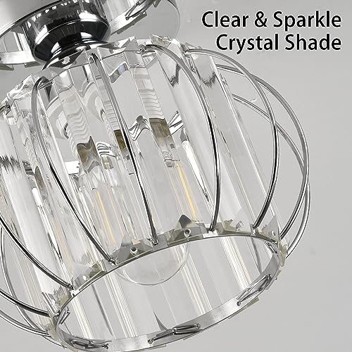 Zydtrip Crystals Ceiling Light Fixtures Chandelier, Small Semi Flush Mount Ceiling Light Fitting For Hallway Entrance Kitchen Bedroom Dining Rooms Living Rooms Bar (Silver) - 3
