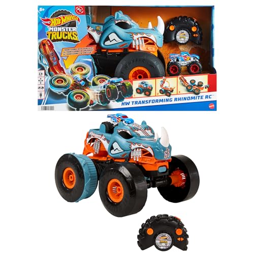 Hot Wheels Monster Trucks HW ferngesteuerten Rhinomite - umbaubar, 1:12 Monster Truck, Beschleuniger für 1:64 Monster Trucks, Allround-Fernsteuerung, für Kinder ab 6 Jahren, HPK27