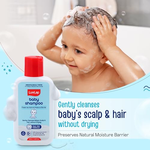Image of LuvLap Milky Soft Baby Shampoo - 100ml, Tear Free Formula, with Milk Protein, Vitamin E & Coconut Oil, Shea Butter & Chamomile, Gentle Care for Baby's Soft Hair, No Paraben, Dermatologically Tested