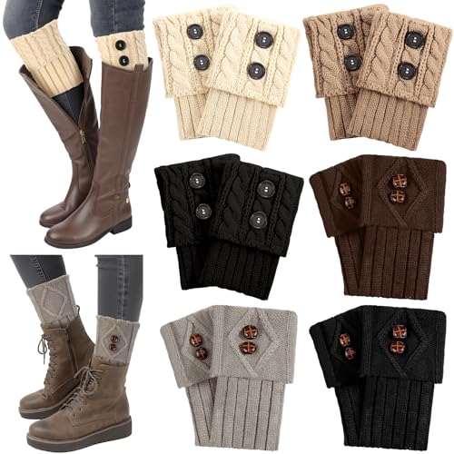 Geyoga 6 Pairs Women Boot Cuffs Toppers Knitted Leg Ankle Warmers for Rain Boots Wet Season Gifts(Stylish Colors Elegant)