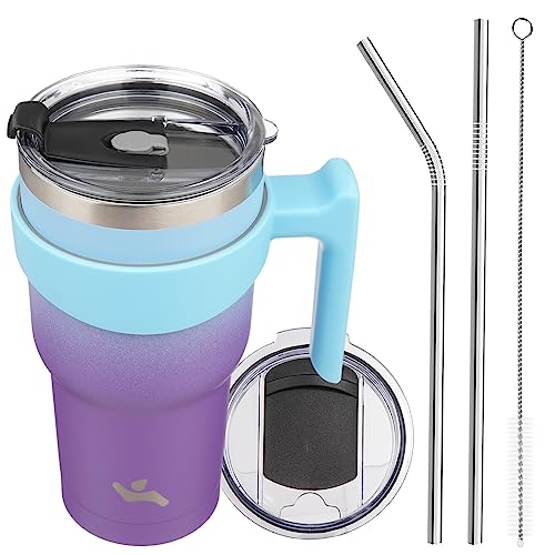 Konokyo 30 oz Tumbler with Handle and 2 Straw 2 Lid, Insulated Water Bottle Stainless Steel Vacuum Cup Reusable Travel Mug,Ocean Dream
