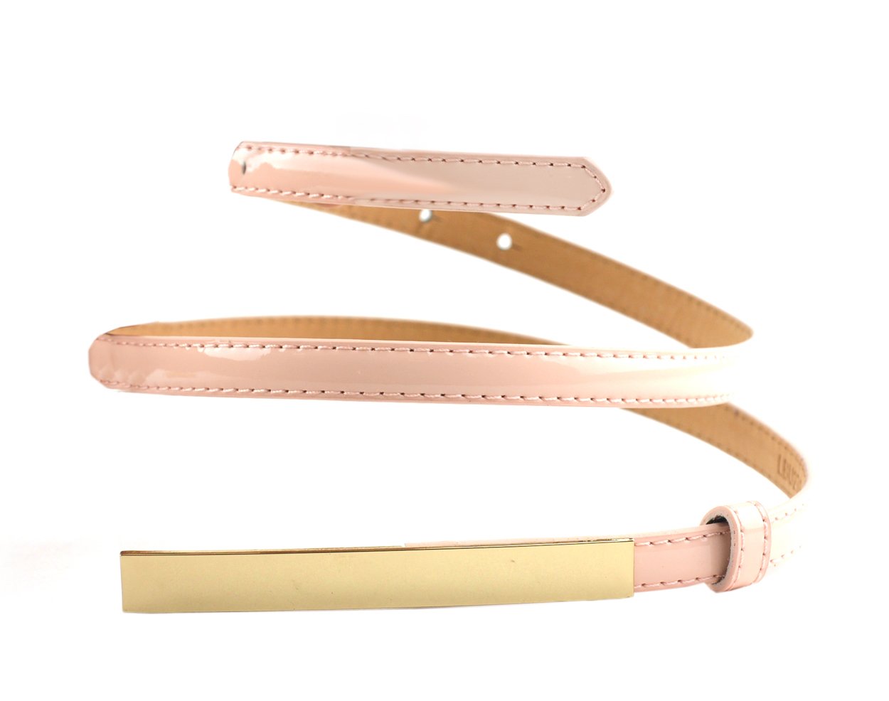 NYFASHION101 Women's Solid Color Skinny Push Pin Belt w/Gold-Tone Metal Accent, Lt Pink, XL
