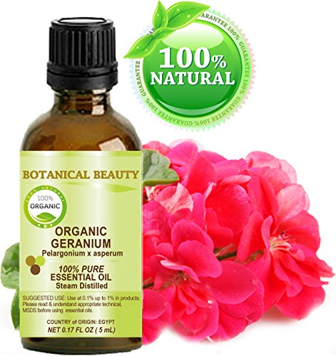 Organic Geranium (Egyptian) Essential Oil 100% Pure/Undiluted/Steam Distilled. 0.17 Fl.oz.- 5 ml.