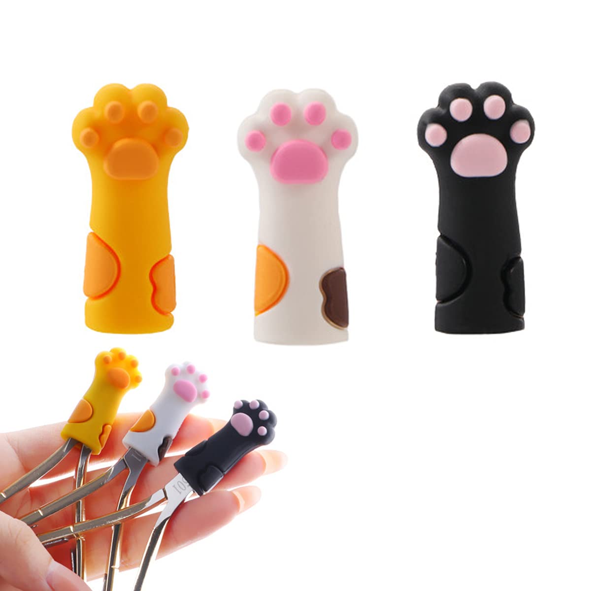 3 Pcs Silicone Cuticle Trimmer Nippers Tweezers Scissors Cover Protector 3 Colors Cat Paw Protective Sleeve for Nail and Toenails Manicure Tools-image-29