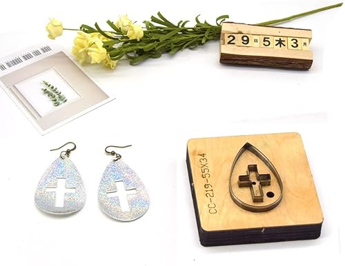 Miniatura 3 de Ledelai Molde de madera para manualidades, diseño de cruz troquelado, hoja perforada de acero, molde de corte de aretes, cortador de cuero, aretes