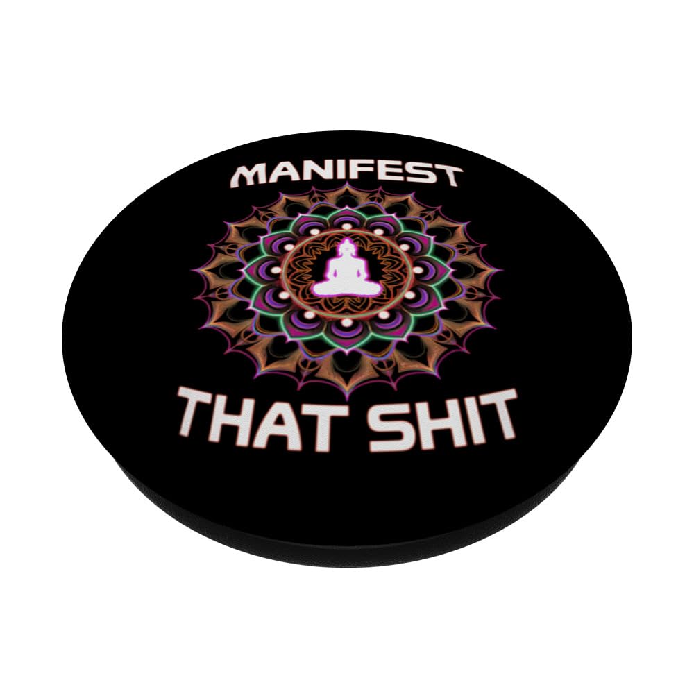Manifest That Law Of Attraction Spiritual Funny Yoga Zen PopSockets Swappable PopGrip, Black - Image 2