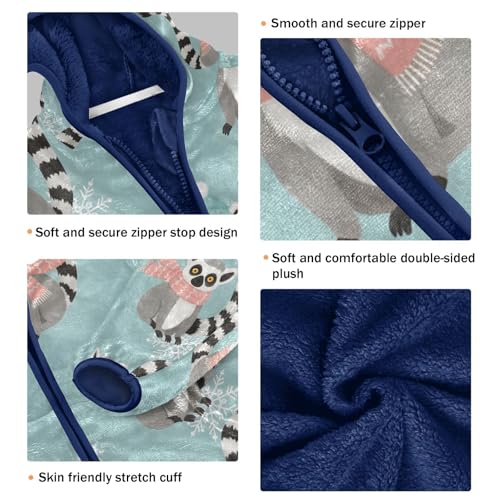 Lemurs Wearing Scarves and Hats Toddler Fleece Jacket Girl Boys Hooded Fleece Jacket Coat Warm Outwear Zip-up 3-10T3