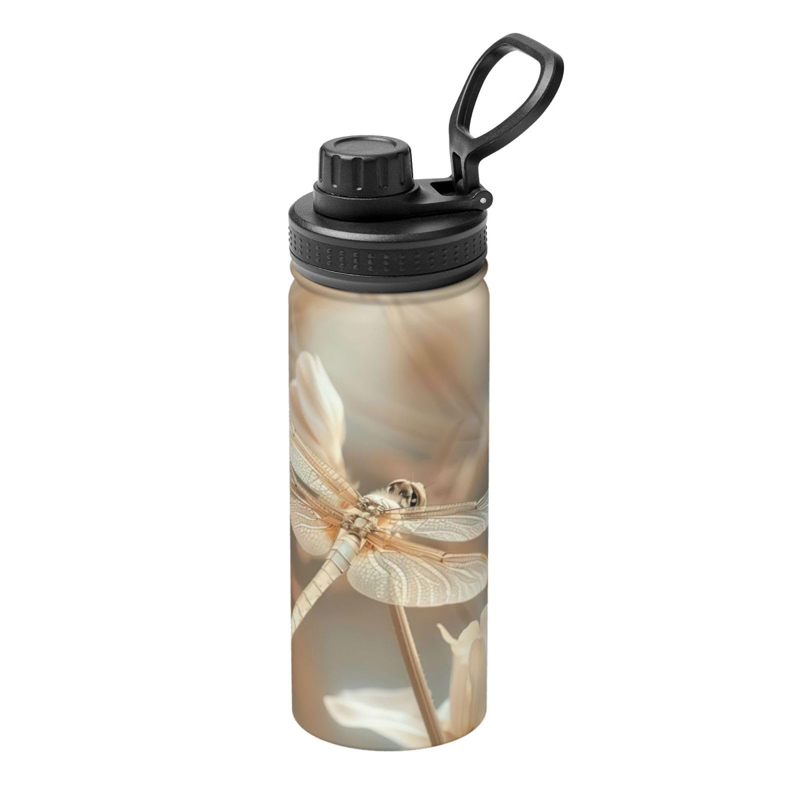 Kfjghhl Insulated Stainless Dragonfly And Flower Steel Water Bottle For Sport Gym Travel Leak Camping Hiking Hydration