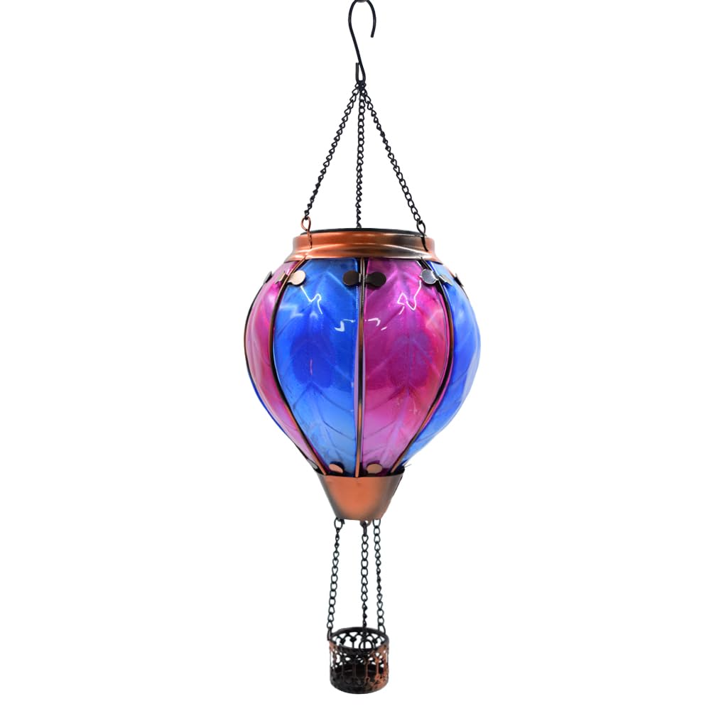 Photo 1 of **MINOR DAMAGE- 1 BROKEN PETAL**
Hot Air Balloon Solar Lantern with Flickering Flame Hanging Solar Lanterns Outdoor Lights Waterproof Lanterns Decorative Garden Patio Yard Party Decor Rose Red&Blue