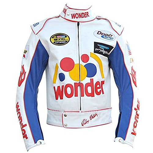 ファーレザージャケットn2b rick supplier cozy racer Ricky Bobby Wonder Jacket Racing White Faux Leather Jacket (US