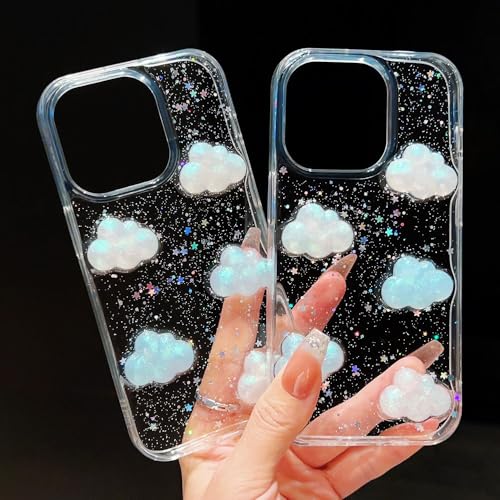 Image of COVERLY for iPhone 12 Pro 3D Luxury Cloud Resin Decor Case,Trendy Translucent Cute Hard Epoxy Art Crystal Clear -Non Yellowing Love Heart Doll Dreamy Candy Princess Cover for Apple iPhone 12 Pro