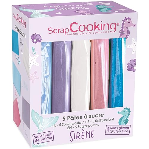ScrapCooking - Lot de 5 Pâtes à Sucre Sirène - Bleu Clair, Parme, Blanc, Rose - 5 x 80 g - Pour Gâteaux Biscuits Décors Pâtisseries - Sans Gluten & Sans...