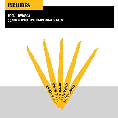 Miniatura 2 de DEWALT Hojas de sierra recíprocas respaldo cónico bi-metal 9 pulgadas 6-TPI paquete de 5 DW4803