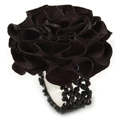 Avalaya Anillo flexible de flor de seda negra/40mm D, Vidrio Tela Cristal Cover