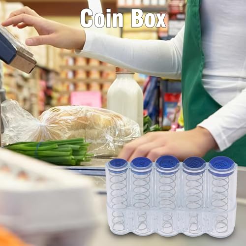 Münzbox mit 5 Fächern,Münzbox Euro-Münzen,Münzsortierer,Kleingeld Sortierer für 2€,1€,50 Cent,20 Cent und 10 Cent,Kompakter Münzhalter,Münzen Box für Kellner,Fahrer und Marktverkäufer (Transparent)