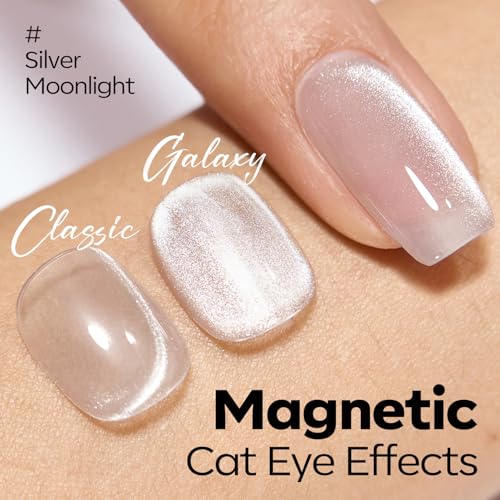 Image of modelones Cat Eye Builder Nail Gel with Magnet, Silvery Moonlight Magnetic Builder Hard Gel, Glitter Holographic Sheer for Nail Extensions Sculpting Apex Building, Self-Leveling, U V LED Cure 1oz
