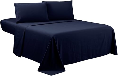 Sfoothome Juego de sábanas Queen  Juego de cama de lujo de 4 piezas de color azul marino, bolsillo extra profundo, juego de ropa de cama serie 1800,