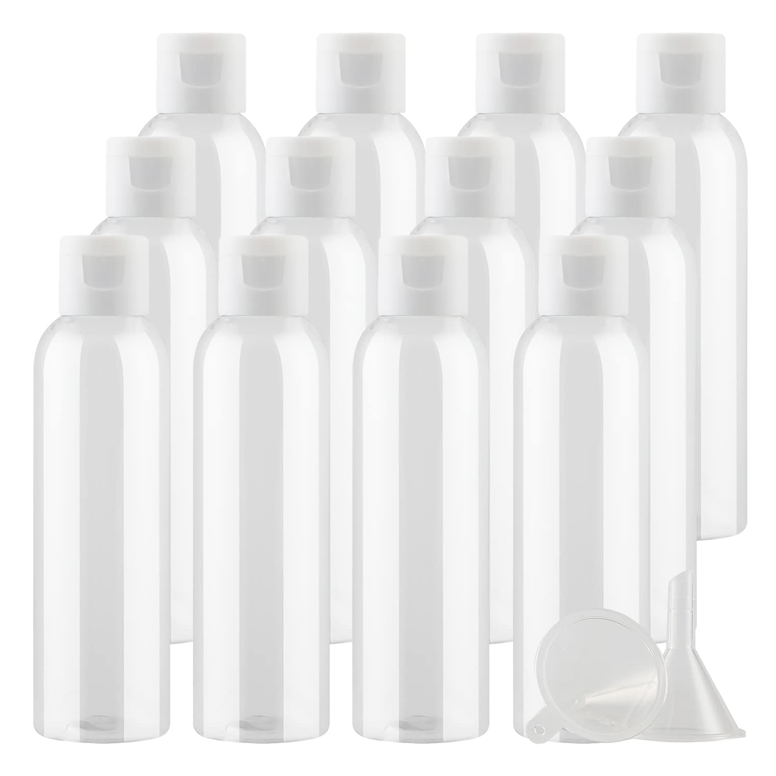 12 Pièces 150 ML Transparent Bouteille en Plastique avec Bouchon à Charnière Blanc, DIY Vider Bouteille Ronde en PET de Voyage pour Cosmétiques Liquides