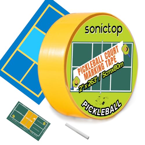 SONICTOP Pickleball Court Marking Kit 2 x 263 ft Lengthened Pickleball Court Tape 3PCS Set Makes Full Size Outdoor Court Tape for Temporary Court Lines No Residue Easy Installation