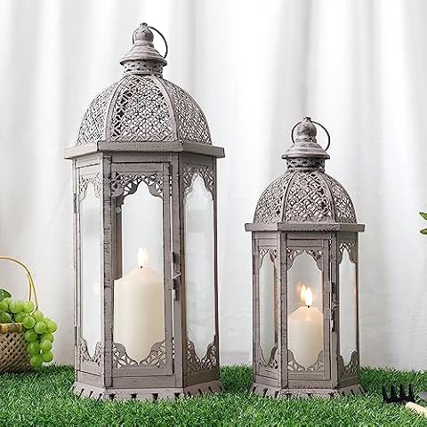 NEWIMAGE Vintage Metal Candle Lantern Set Cover