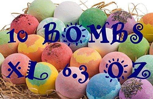 USA Deluxe Natural Bath Bomb Set. 10 XL Bath Bombs by Purelis Naturals. Lush Huge 6.3 Ounce Real Bombs. Bath Bomb Kit with Natural Essential Oils. Organic Bath Bombs for Kids Bubble Bath