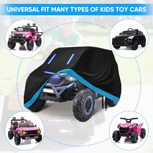Image of Kids Ride On Car Cover, Waterproof 420D Toy Car Cover for Power Wheels Jeep | Heavy Duty Oxford with 3 Reflective Strips & Windproof Buckles,Universal Fit Toddler Electric Vehicle & 12V-36V Ride On Toys