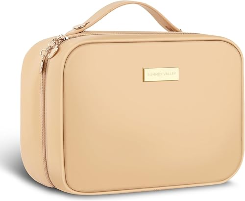 Bolsa de maquillaje, bolsa impermeable de gran capacidad para artículos de tocador de viaje, Albaricoque, Bolsa de maquillaje acolchada de viaje