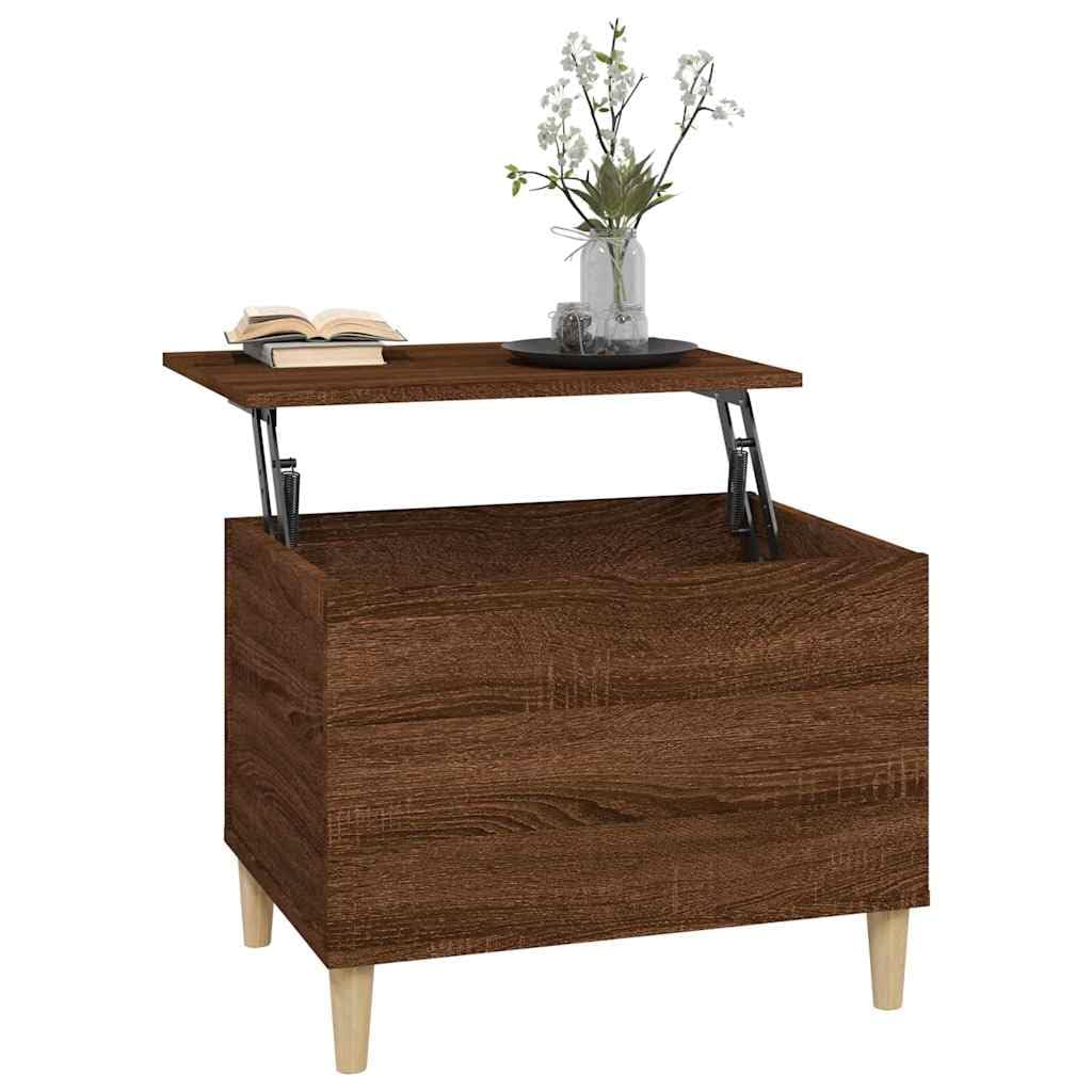 Stolik kawowy brązowy o wyglądzie dębu, 60 x 44,5 x 45 cm, materiał drewnopochodny, z regulacją wysokości, z miejscem do przechowywania, eleganckie meble do salonu, stolik pomocniczy, stolik