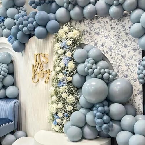 Image of 412pcs Dusty Blue Balloons Different Sizes 18 12 10 5 Inch, Slate Blue Boho Neutral Balloon Arch Kit for Engagement Baby Shower Birthday Wedding Party Decorations
