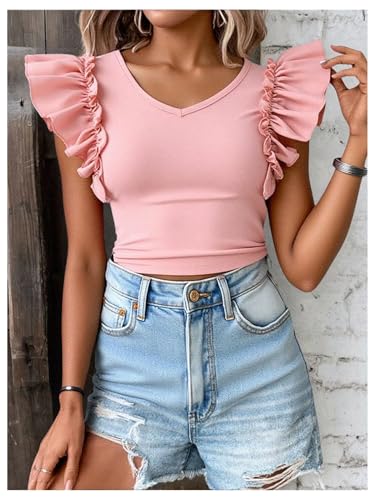 SweatyRocks Girl's Bow Tie Back Top Ruffle Short Sleeve Shirt Casual Cute T Shirts2