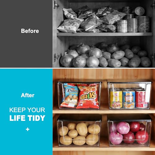 Image of Heyuzb Pantry Organizers Storage, 2 Pack Large Clear Storage Bins with Bamboo Lids for Onion, Potato, Garlic, Canned Food, Organizer Bins for Under Sink, Kitchen, Countertop, Bathroom