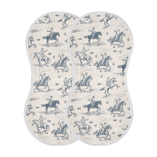 JHKKU Muslin Burp Cloths for Baby Boys and Girls - 2-Pack Ultra Absorbent Western Cowboy Muslin Washcloths, Newborn Towel, Milk Spit Up Rags, Burp...