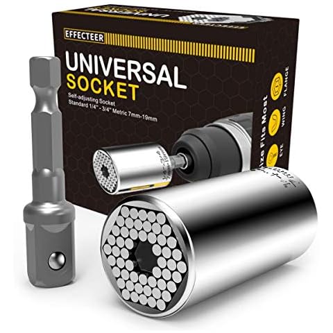 Universal Socket, Self-adjusting Socket Fits Standard 1/4'' - 3/4'' Metric 7mm-19mm, Adapter Socket for Wrench Ratchet & Power Drill, Tools Gifts for Men Him Husband Dad Father DIY Handyman Women Cover