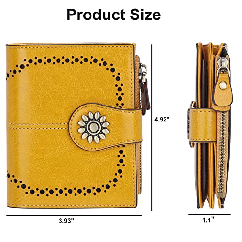 Lavemi Womens Leather Wallet Small Compact Rfid Blocking Credit Card Case Purse With Zipper Pocket(Yellow) #TOP5