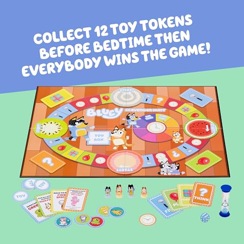 Image of Bluey Scavenger Hunt Board Game, Cooperative Play with 4 Exclusive Mini-Figures, Learning Toys for 5+ Year Old, Fun Toy Token Collecting Game