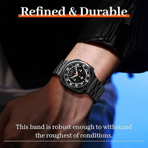 Image of Croiky Metal Stainless Steel [No Gap] Strap Compatible with Samsung Galaxy Watch 7 /8 Ultra /Ultra 2 47mm Strap (2024 /2025) for Men & Women - Black [Watch NOT Included]