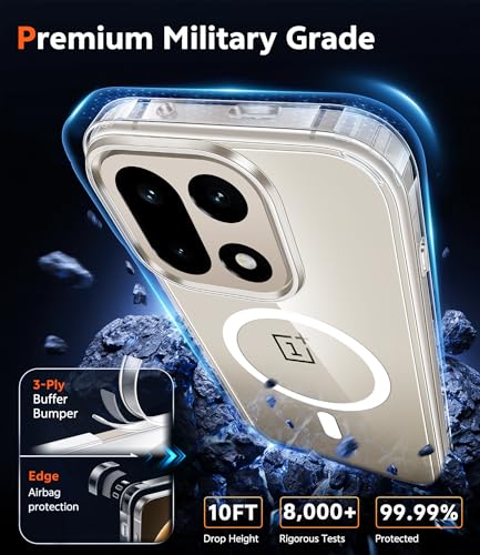 Image of FNTCASE for Oneplus 15 Case Clear: One Plus 15 Case with Screen Protector Drop Proof Compatible with Magsafe Slim Anti Yellowing Rugged Shockproof Protective Transparent Cover (Clear Magnetic)