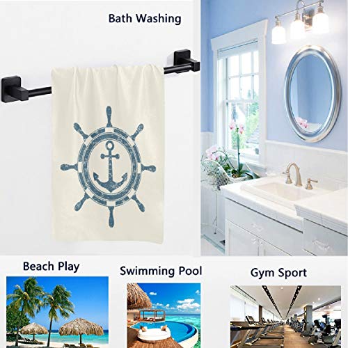 Naanle Chic Marine Vintage Ship's Wheel and Anchor Soft Absorbent Guest Hand Towels Multipurpose for Bathroom, Hotel, Gym and Spa (16 x 30 Inches,Beige) - Image 2