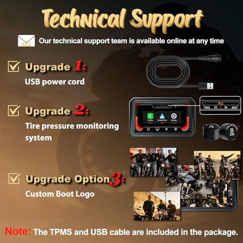Image of 2026 YZW Motorcycle Carplay 6 Inch HD Touchscreen with TPMS, Wireless iOS /Android Auto, GPS Nevigation System, Supports Bluetooth, Siri, Google Assistant, Vioce Control, USB Cable, IP69K Waterproof