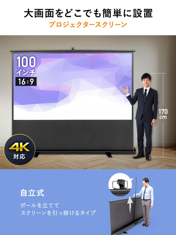 プロジエクター スクリーン 100インチ 収納ケース一体型 直接引 プロジエクター スクリーン 100インチ 収納ケース一体型 直接引