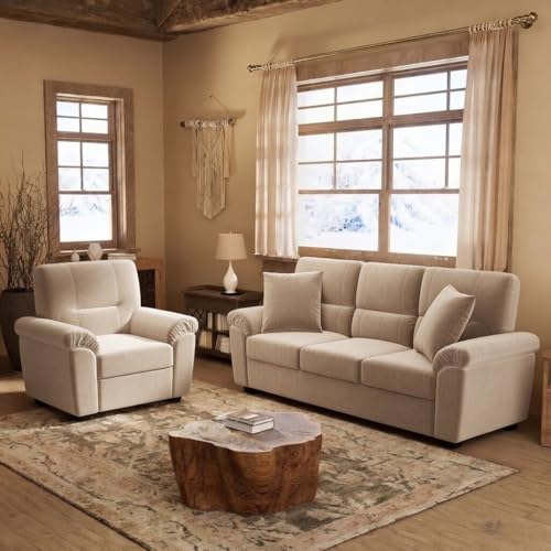 Image of Anderson 3+1 Seater Sofa for Living Room | Sectional Sofas | Premium Sofa for Living Room | 4 Seater Sofa for Home Office (Beige Fabric, 3+1 Seater)