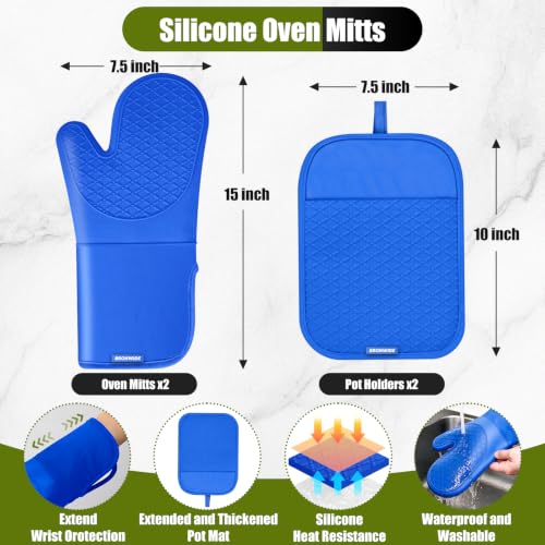 Silicone Oven Mitts and Pot Holders with Kitchen Towels and Dishcloths Sets, Baking Gloves Hot Pads 500°F Heat Resistant with Non-Slip Grip Surface, Mitts Set Includes 4 Kitchen Towels/4 Dish Towels - image 2