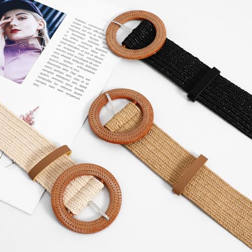 3pcs Woven Belt Boho Braided Wide Belts with Round Buckles for Dresses and Jeans Versatile Fashion Accessory for Women Classic Design Easy to Use Comfortable Fit4