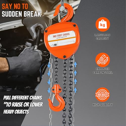 Image of Manual Chain Block, 1 Ton Capacity, 3 Meter Lift, G80 Chain, Single Fall, Heavy Duty Manual Hoist for Industrial Lifting