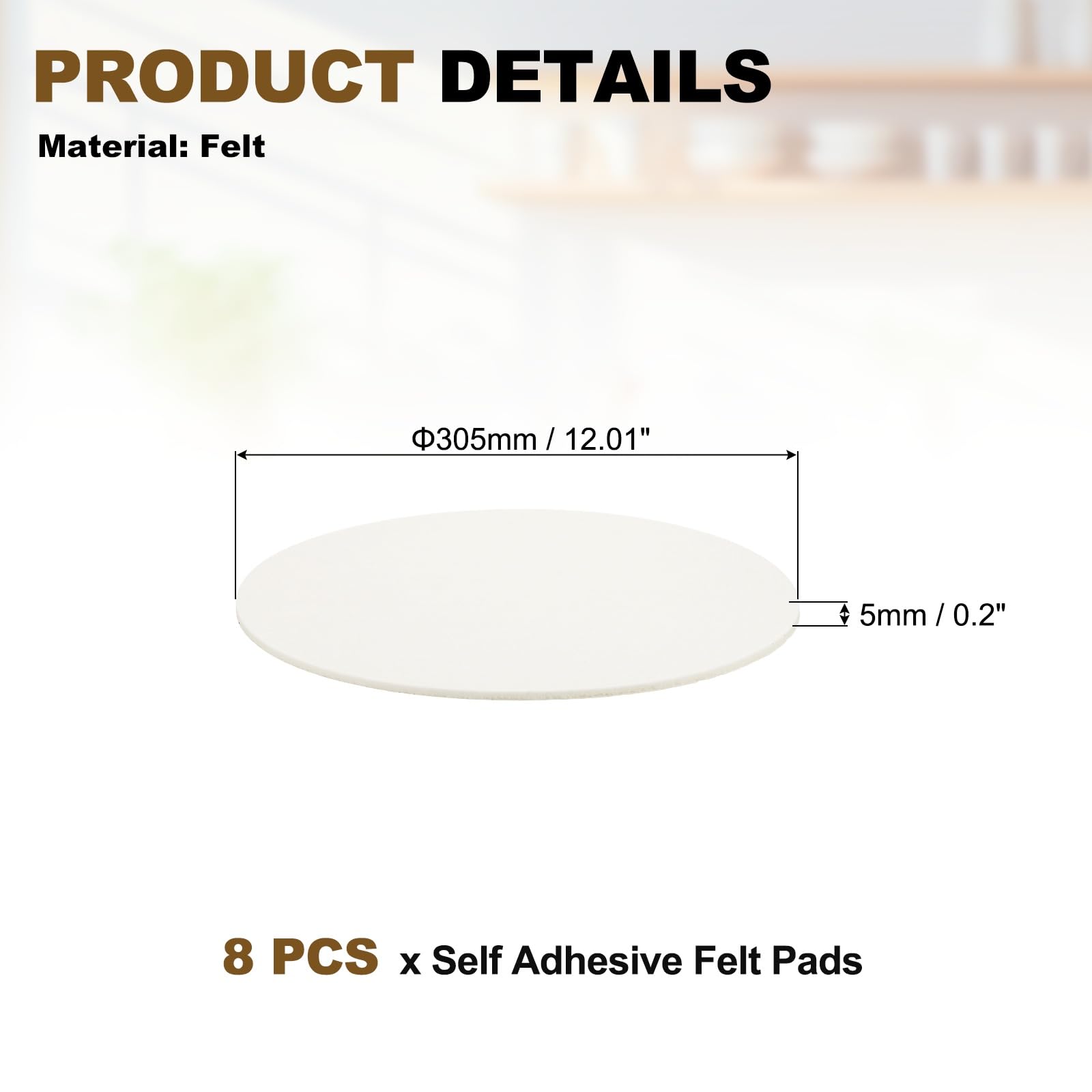 uxcell 8 almohadillas antideslizantes para muebles, protectores redondos de fieltro autoadhesivos de 12 pulgadas que reducen el ruido, protectores de suelo para sillas, mesas, patas de muebles (blanco