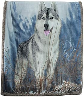 SearchI Sherpa Fleece Blanket Throw Size, Reversible Plush Throw Blanket for Couch Sofa Chair, Super Soft Fuzzy Cozy Wolf Dog Animal Printed Blanket for Kids Boys Girls Children, 51 x 63 inches