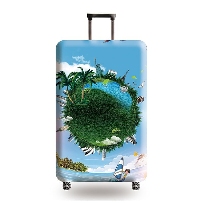 wxlmom Funda Maleta Grande Azul Y Verde De Viaje Suave De Anti-Polvo Fundas para Maletas,3D Elástica Luggage Cover con Cremallera,Equipaje De Viaje Cubierta(L)