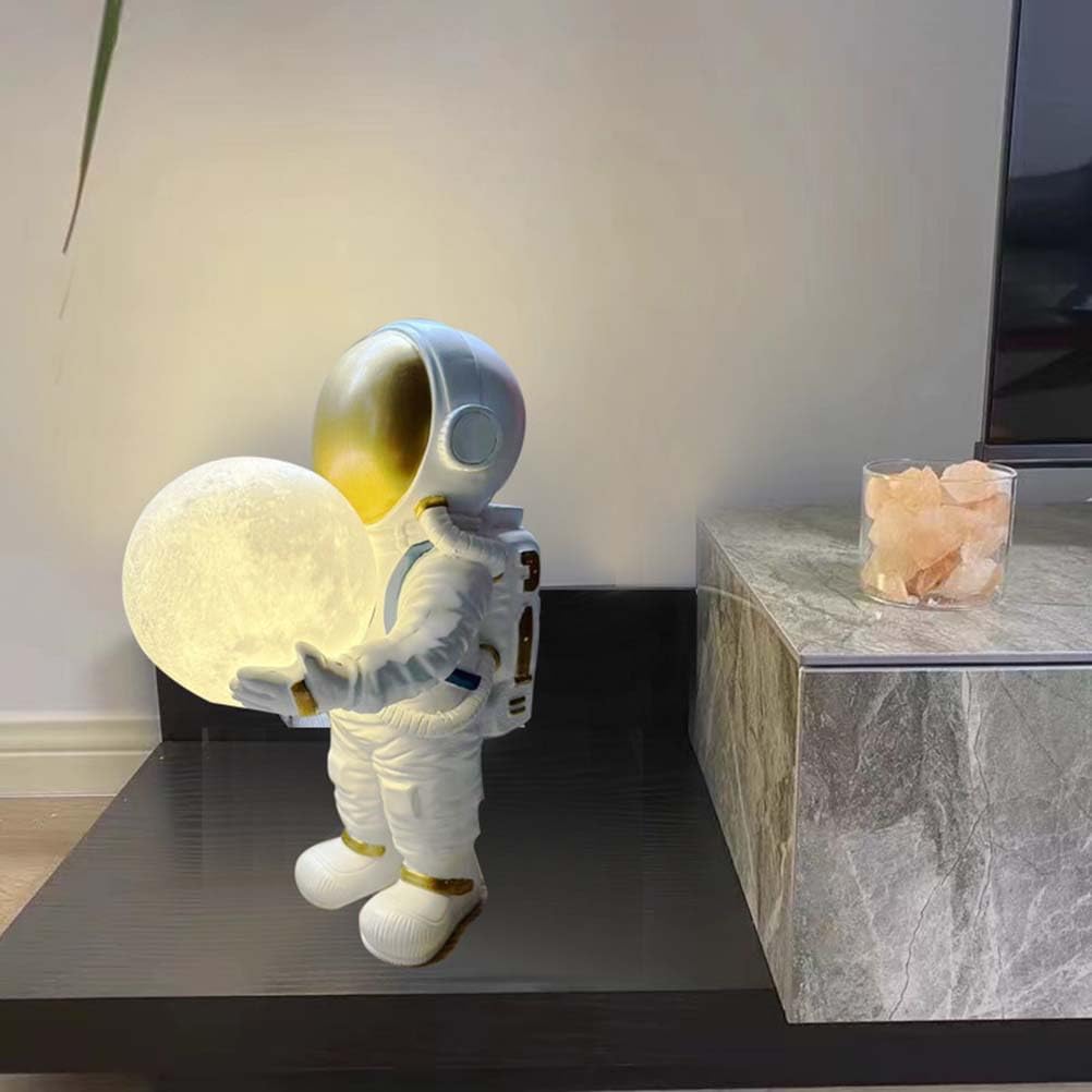 AoLa Lámpara de Mesilla de Noche LED Regulable con Interruptor de Cable Astronauta Luna Lámpara de Mesa 3D Print Luna Pequeña Lámpara 3000K/4000K/6000K Dormitorio Lámpara de Escritorio Decorativa