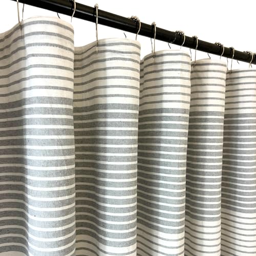 Serafina Home Nautical Striped Silver Light Grey Gray and White Fabric Shower Curtain: 100% Cotton Luxury Hotel with Detailed Decorative Weave for Bathroom 70