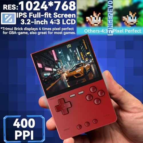 Image of FINGEREVO Trimui Brick Handheld Game Console 3.2 inch 1024 * 768 IPS Screen 3000mAh Trimui Brick Opensource System with Portable Case and Screen Protector Red